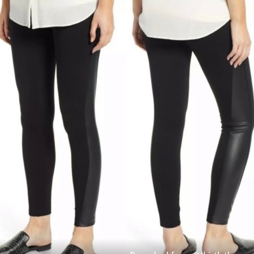 LYSSE Black Faux Leather Paneling Pull On Pants